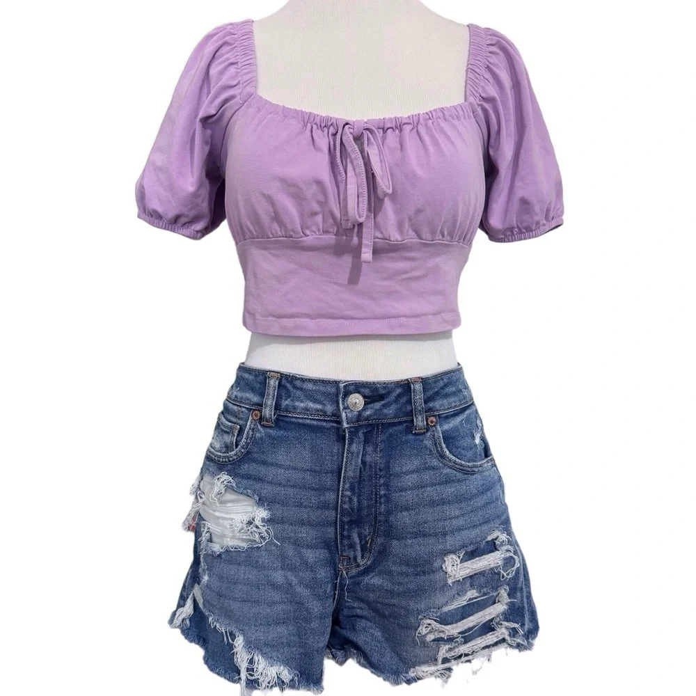 ASOS Design Lilac Puff Sleeve Crop Top Size 6